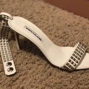 Manolo Blahnik White Studded Rocco Heel